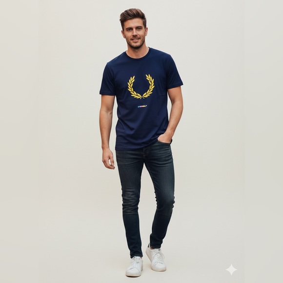 Fred Perry Navy Blue Laurel Wreath Graphic T-Shirt - Size S - NWT